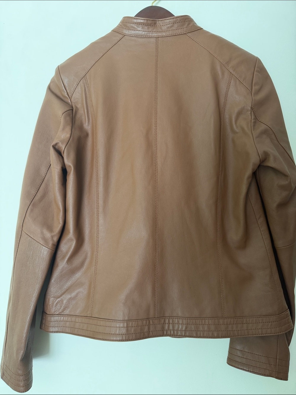Cole Haan Japan Brown Genuine Leather Moto Jacket Gold Hardware Size M NWOT - Picture 9 of 16